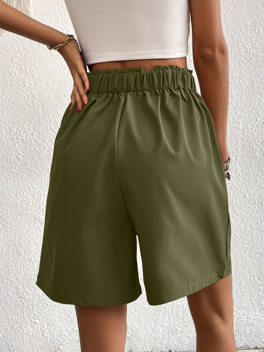 Pocketed Half Elastic Waist Shorts - Bottoms