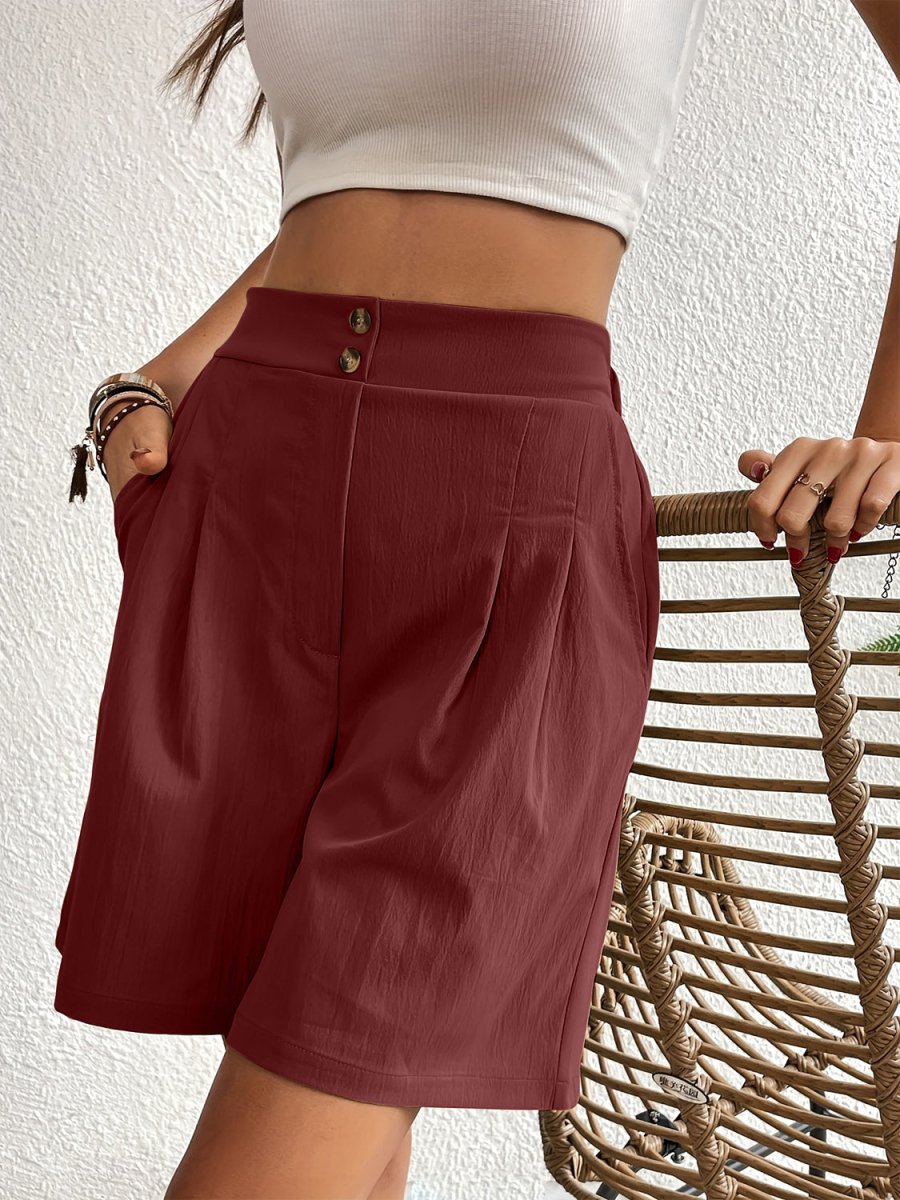 Pocketed Half Elastic Waist Shorts - Bottoms