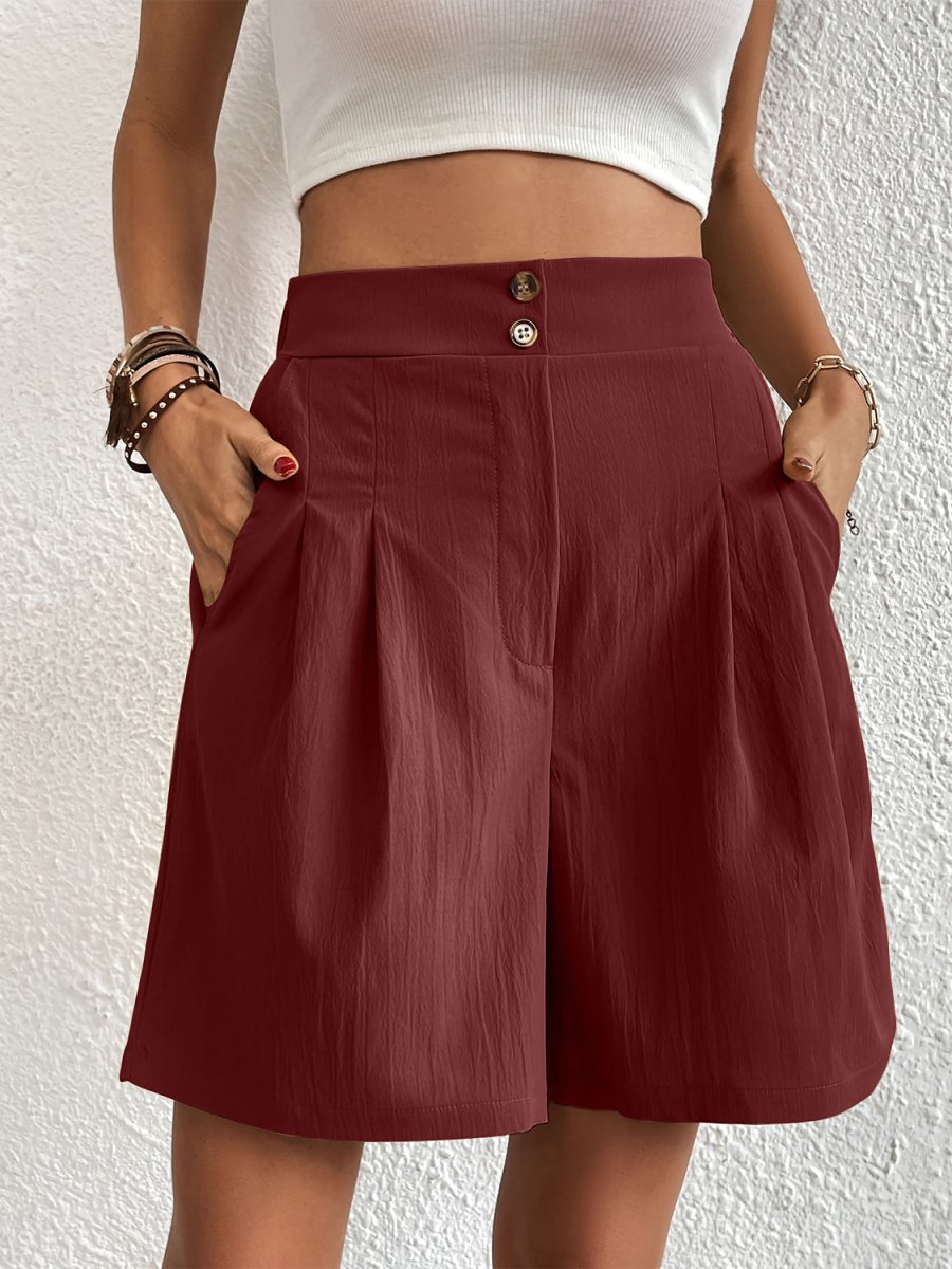 Pocketed Half Elastic Waist Shorts - Bottoms