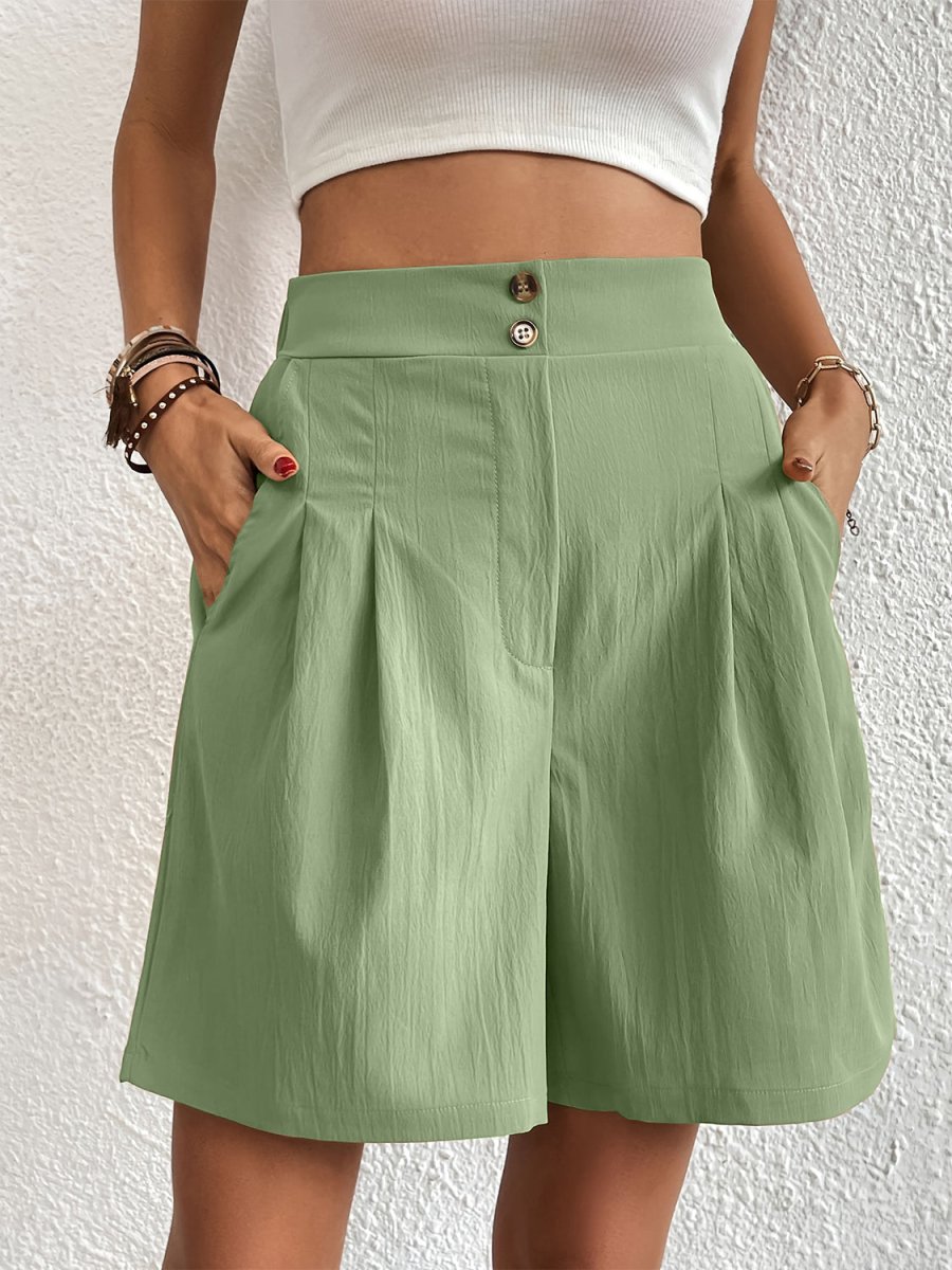 Pocketed Half Elastic Waist Shorts - Bottoms