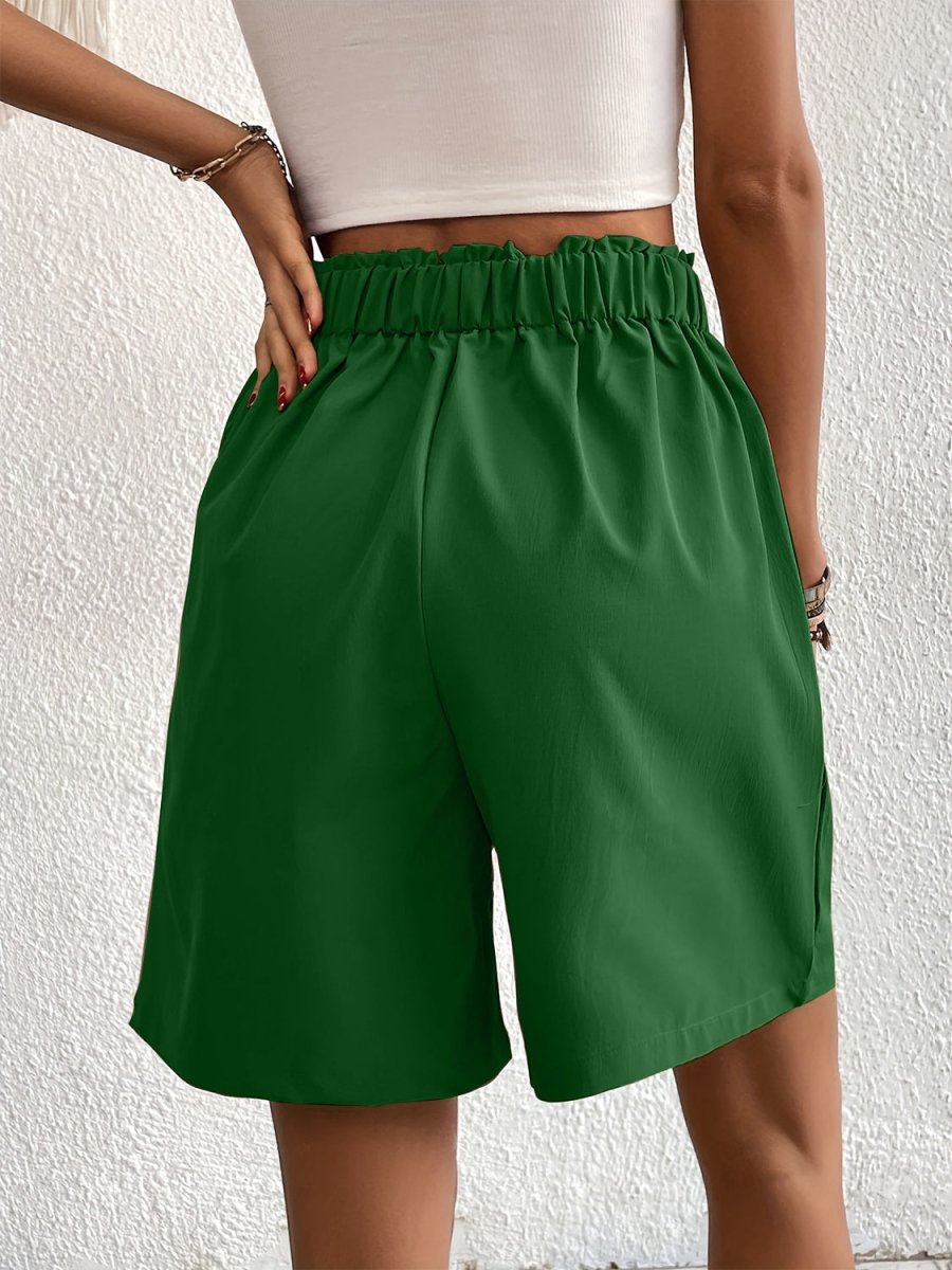 Pocketed Half Elastic Waist Shorts - Bottoms