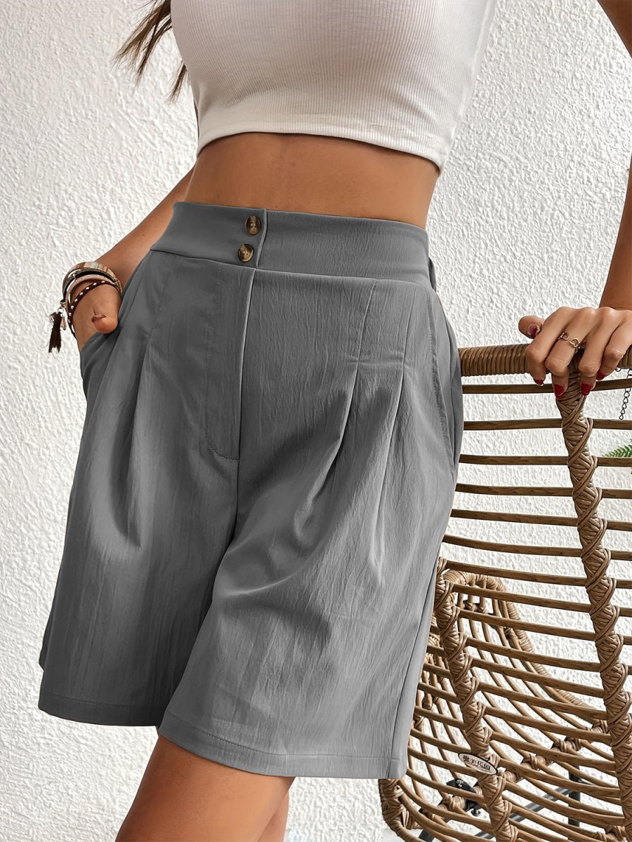 Pocketed Half Elastic Waist Shorts - Bottoms