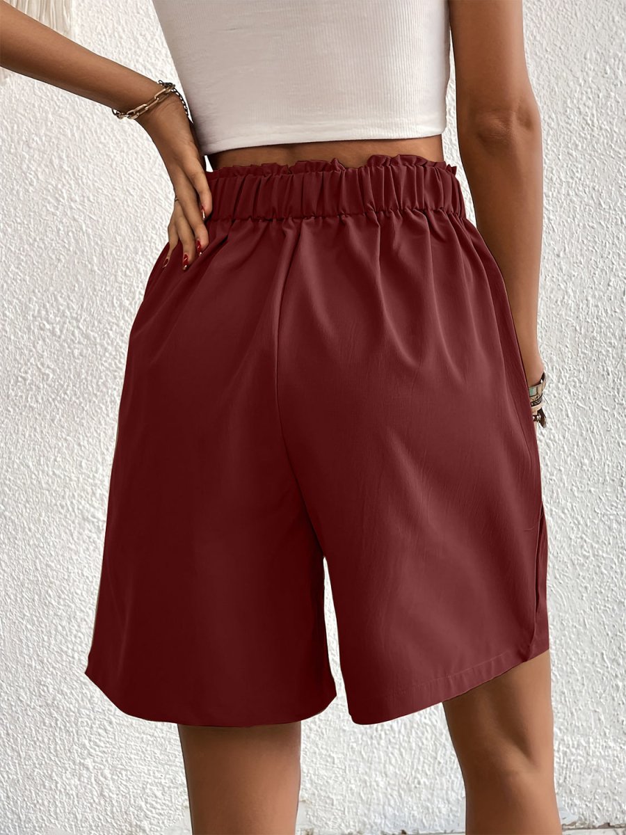 Pocketed Half Elastic Waist Shorts - Bottoms