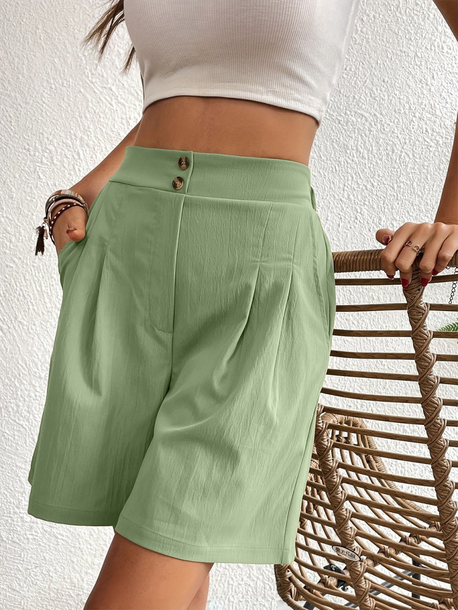 Pocketed Half Elastic Waist Shorts - Bottoms
