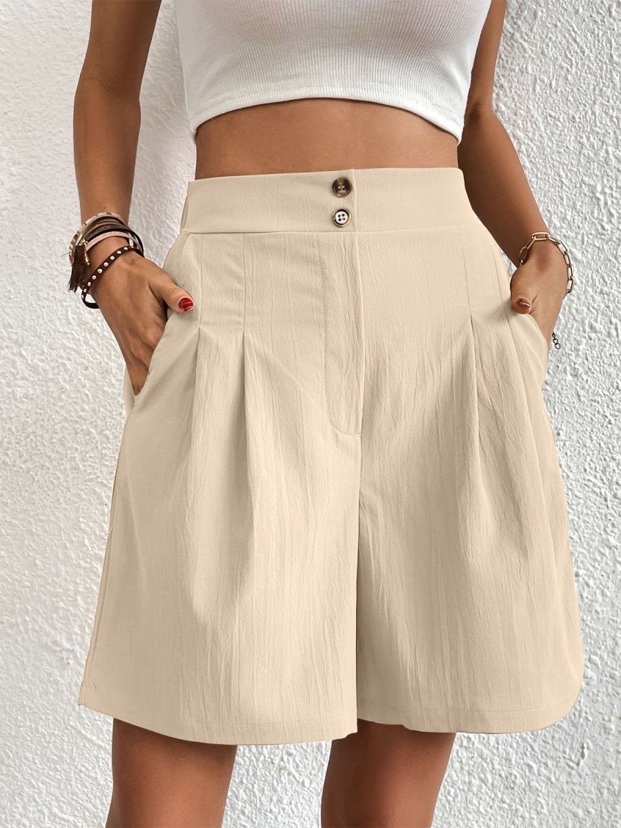 Pocketed Half Elastic Waist Shorts - Bottoms