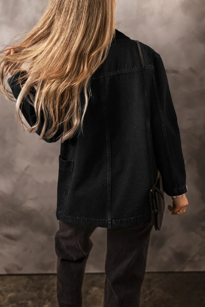 Pocketed Long Sleeve Denim Jacket - Outerwear