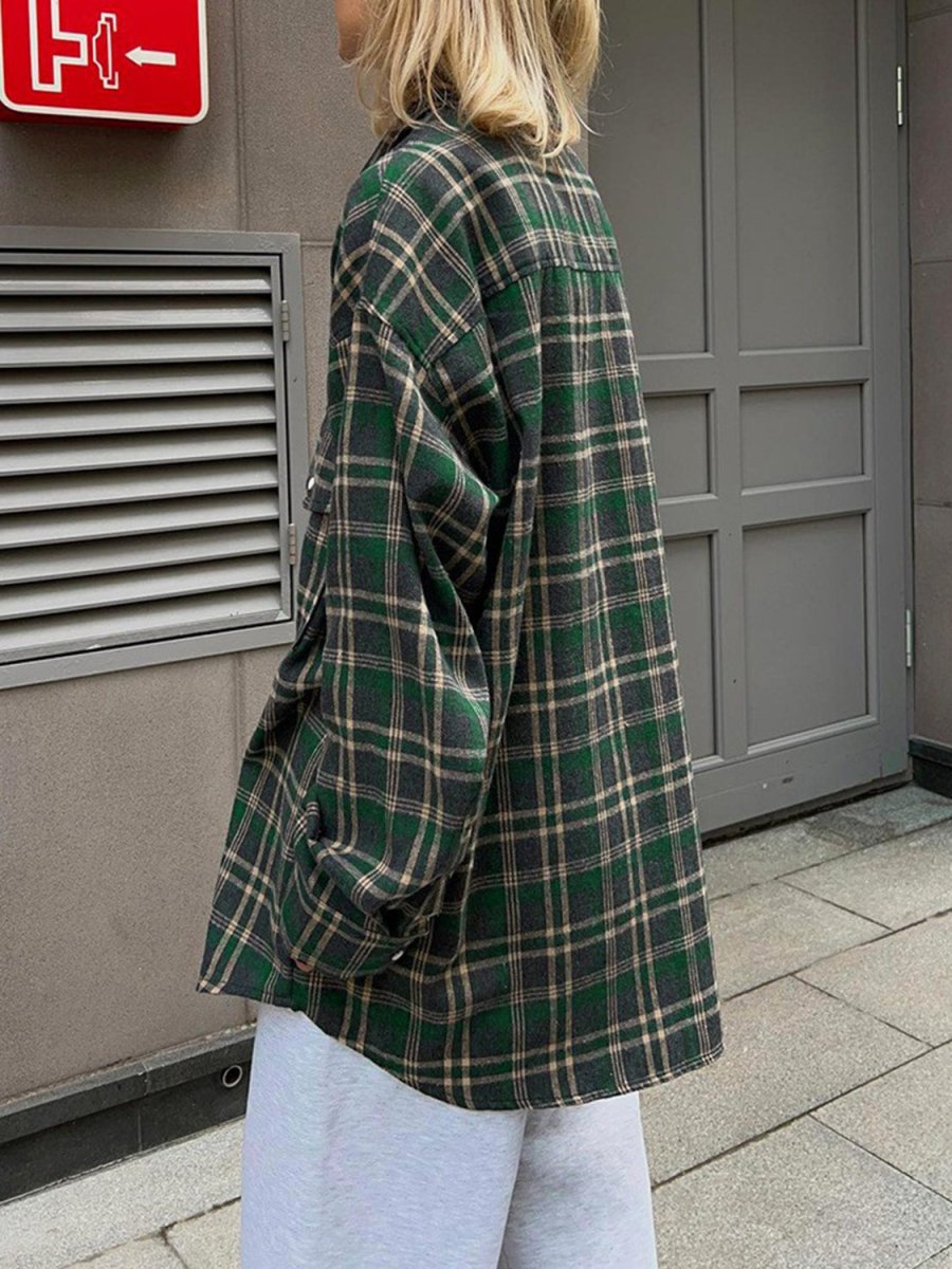 Pocketed Plaid Button Up Shacket - Outerwear
