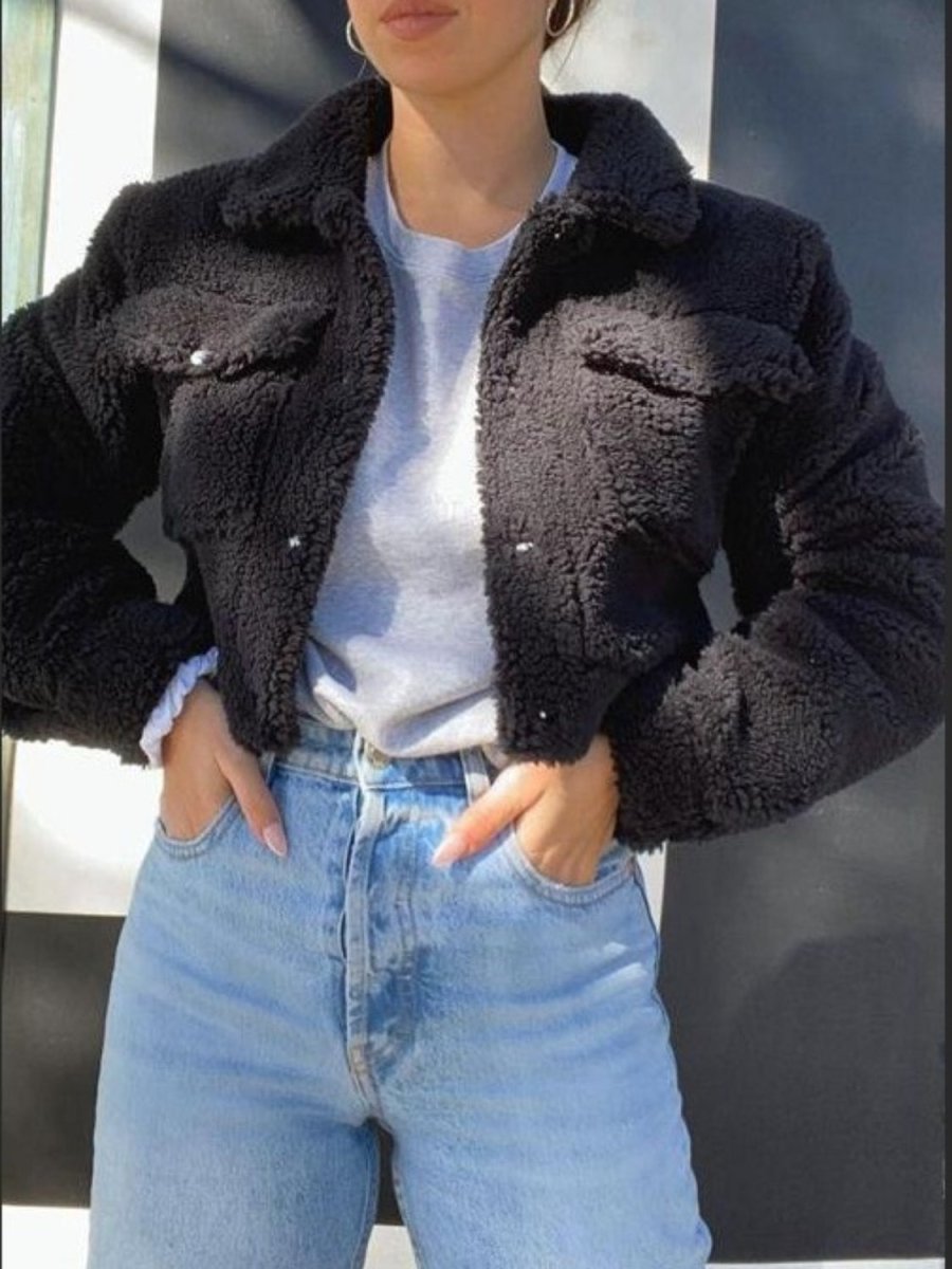 Pocketed Snap Down Collared Neck Jacket - Outerwear