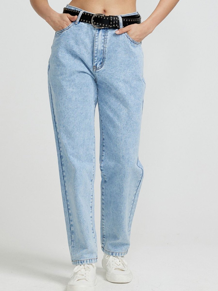 Pocketed Straight Leg Jeans - Bottoms