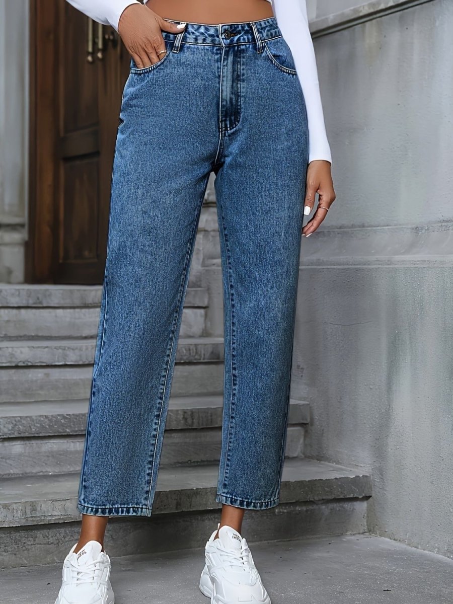 Pocketed Straight Leg Jeans - Bottoms