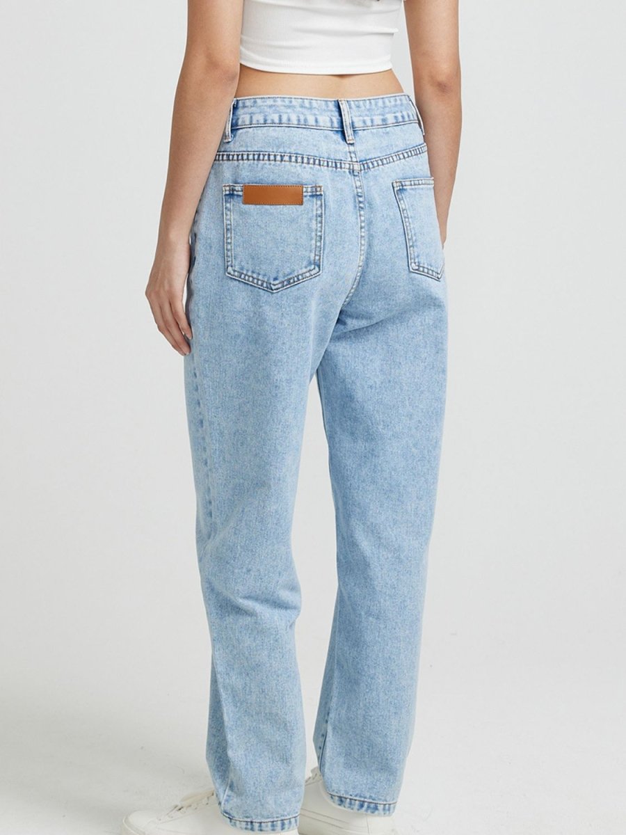 Pocketed Straight Leg Jeans - Bottoms