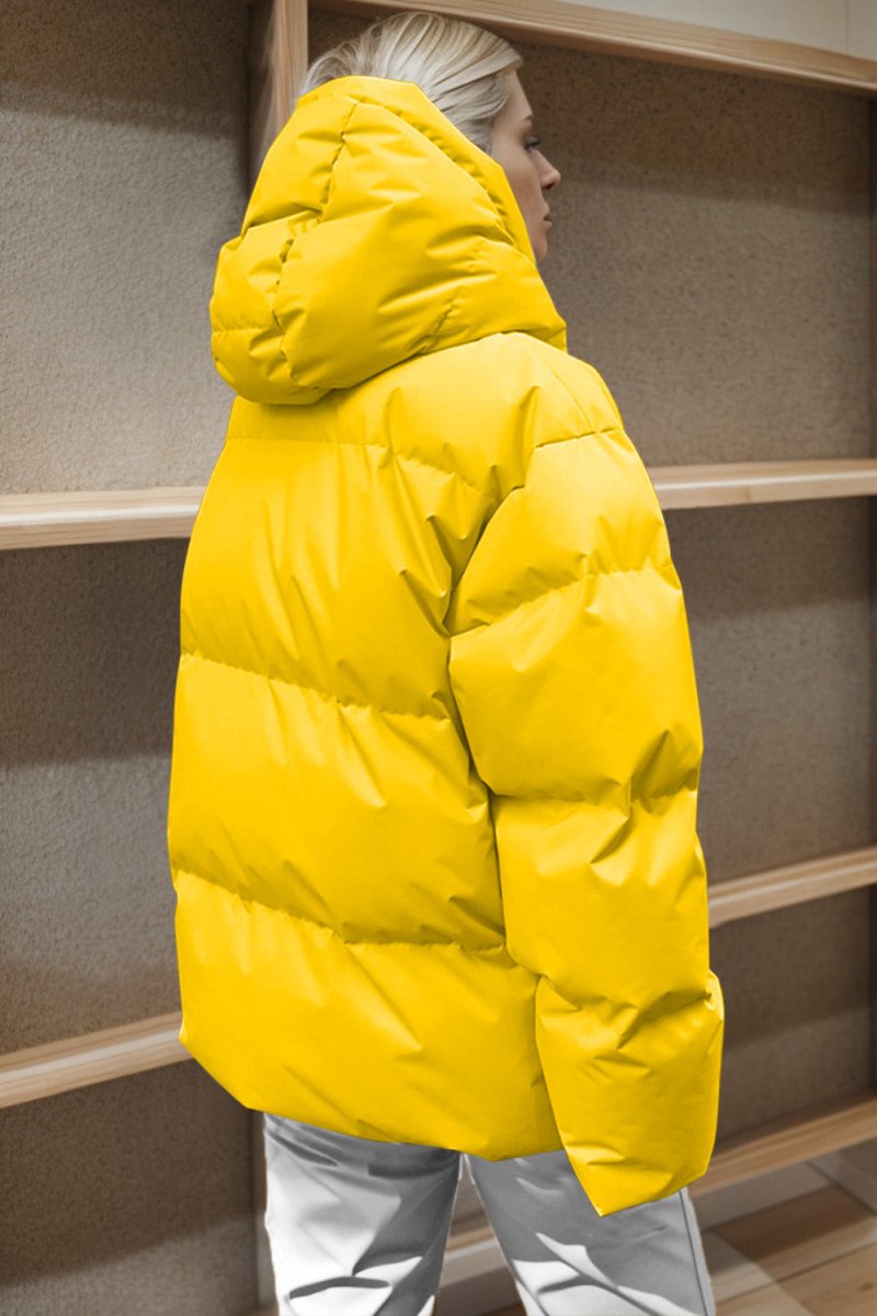 Pocketed Zip Up Hooded Puffer Jacket - Outerwear