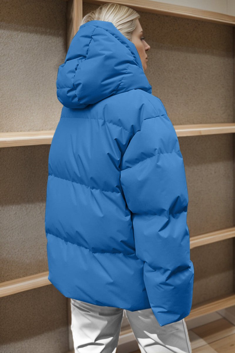 Pocketed Zip Up Hooded Puffer Jacket - Outerwear