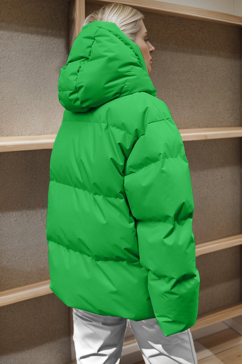 Pocketed Zip Up Hooded Puffer Jacket - Outerwear