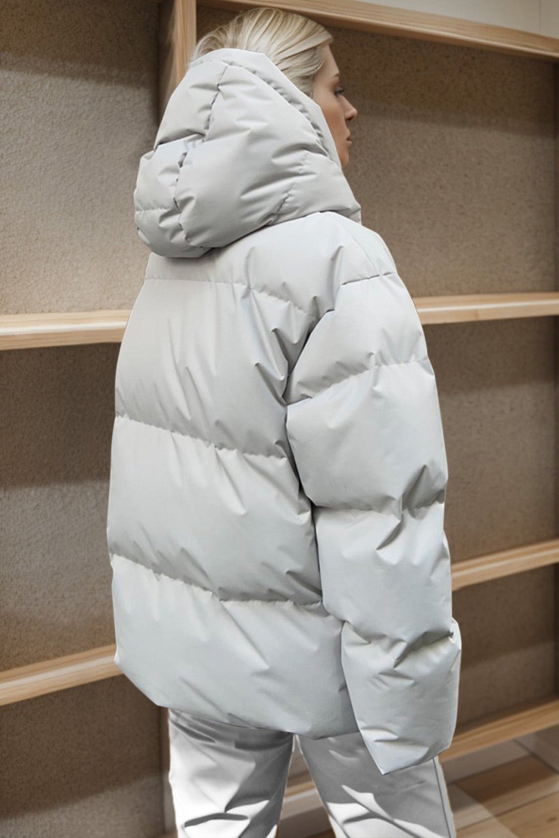 Pocketed Zip Up Hooded Puffer Jacket - Outerwear