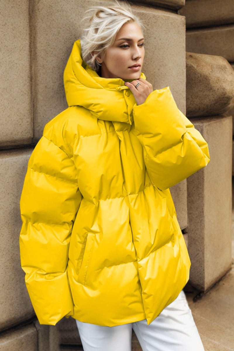 Pocketed Zip Up Hooded Puffer Jacket - Outerwear