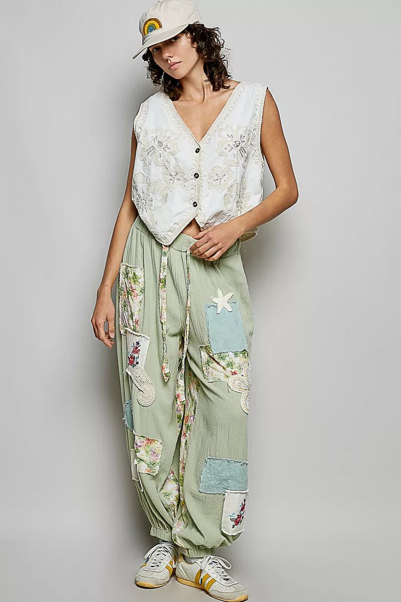 POL Embroidered Floral V - Neck Button Down Crochet Vest - 