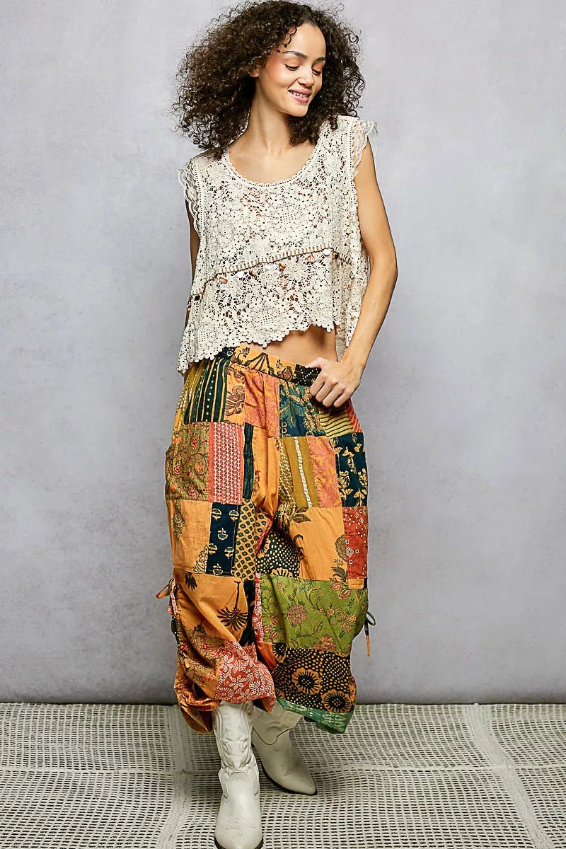 POL Lace Trim Openwork V - Neck Crochet Tank with Scalloped Edge - 