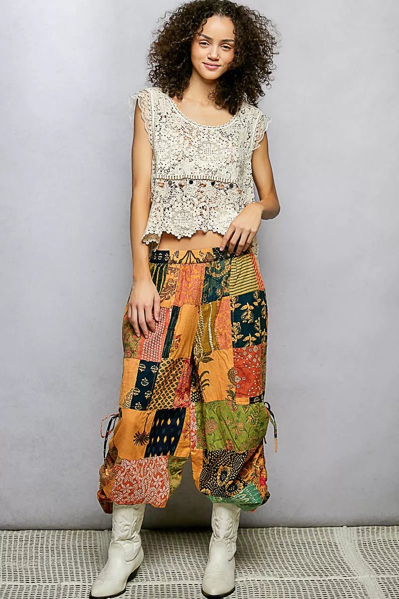 POL Lace Trim Openwork V - Neck Crochet Tank with Scalloped Edge - 