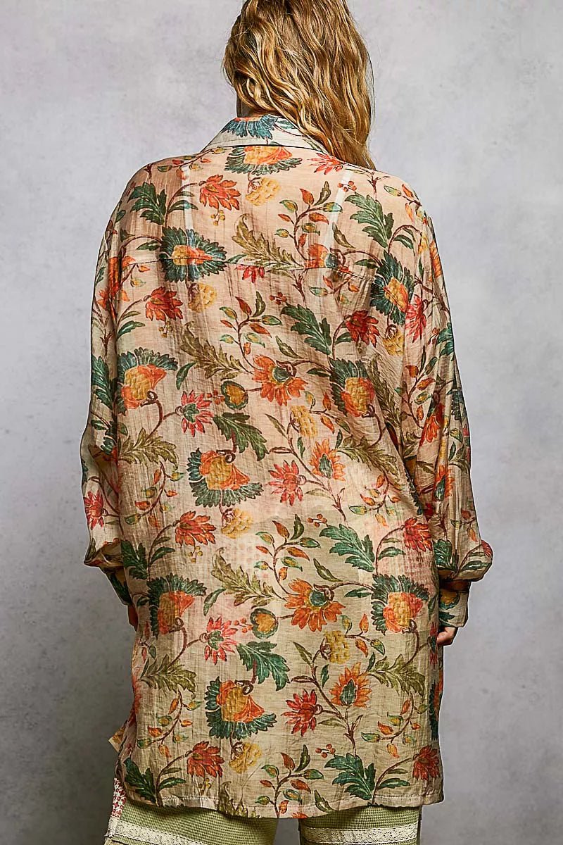 POL Metal Button Down Floral Long Sleeve Shirt - 