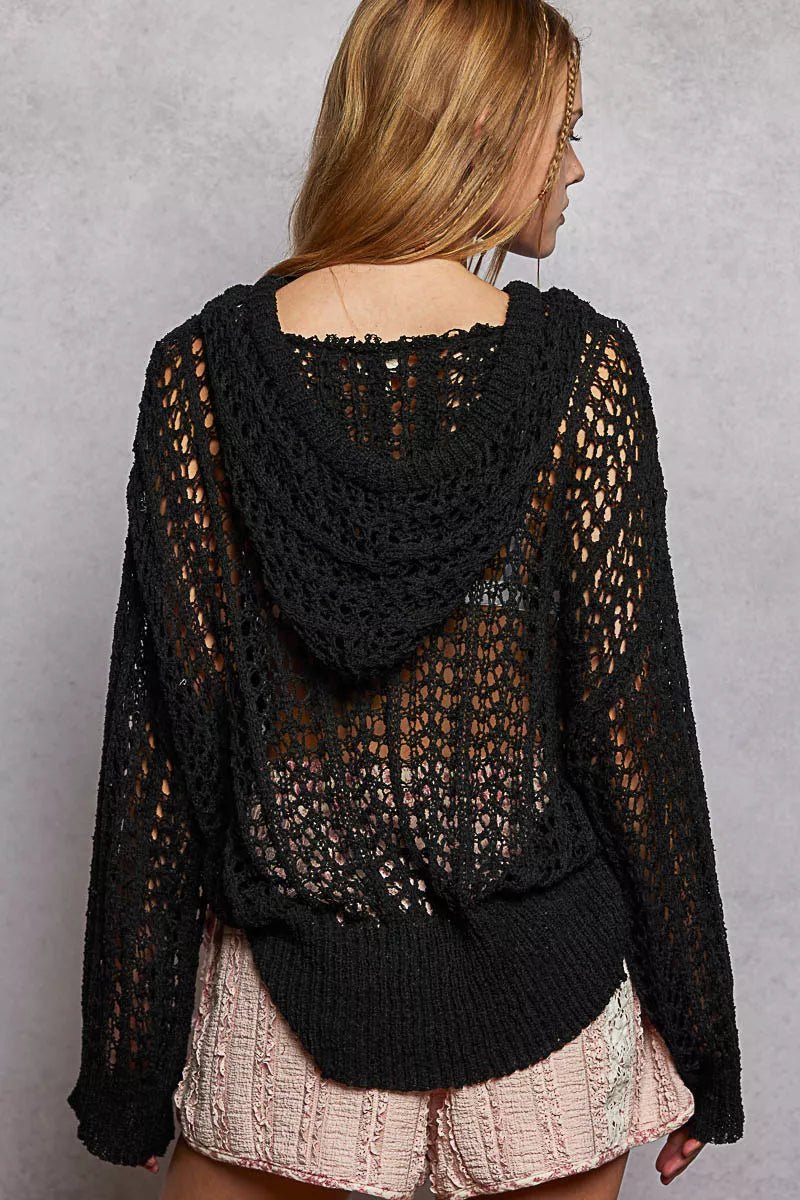 POL Openwork Round Neck High Low Knit Top - 