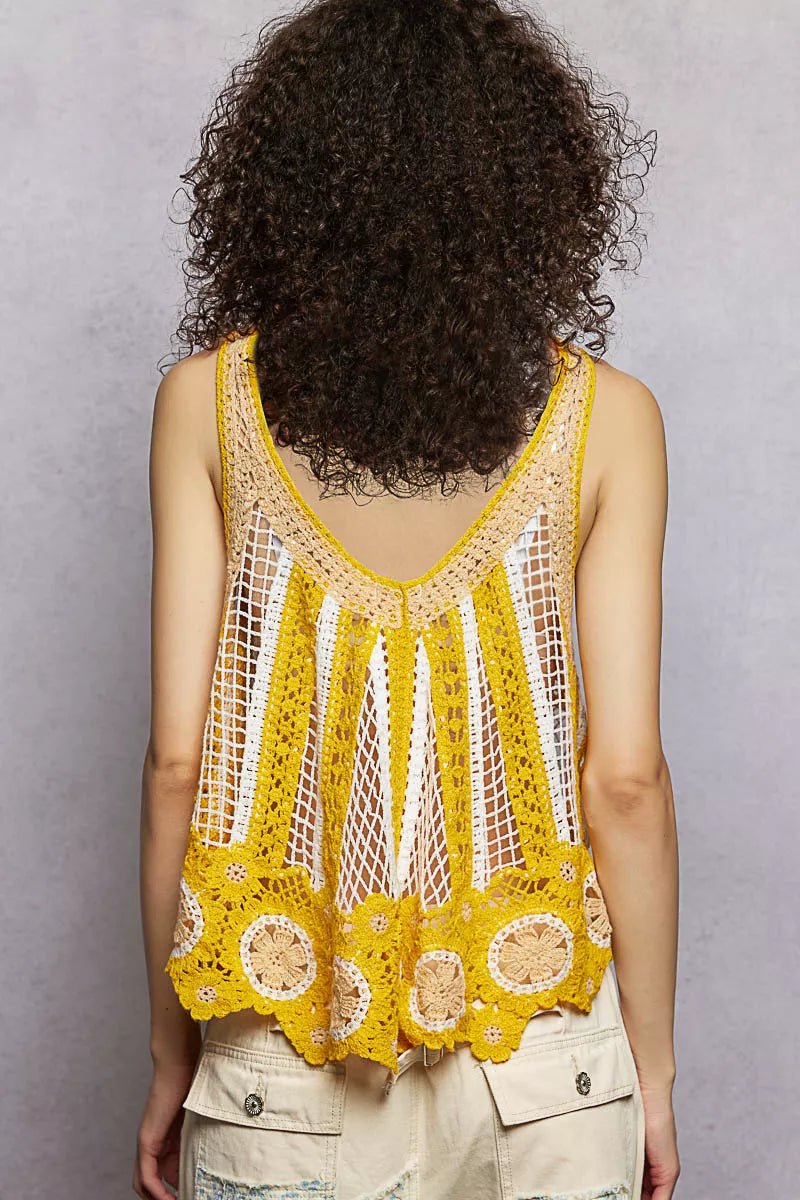 POL Openwork Stripe Pattern Flowy Tank with Scalloped Edge - 