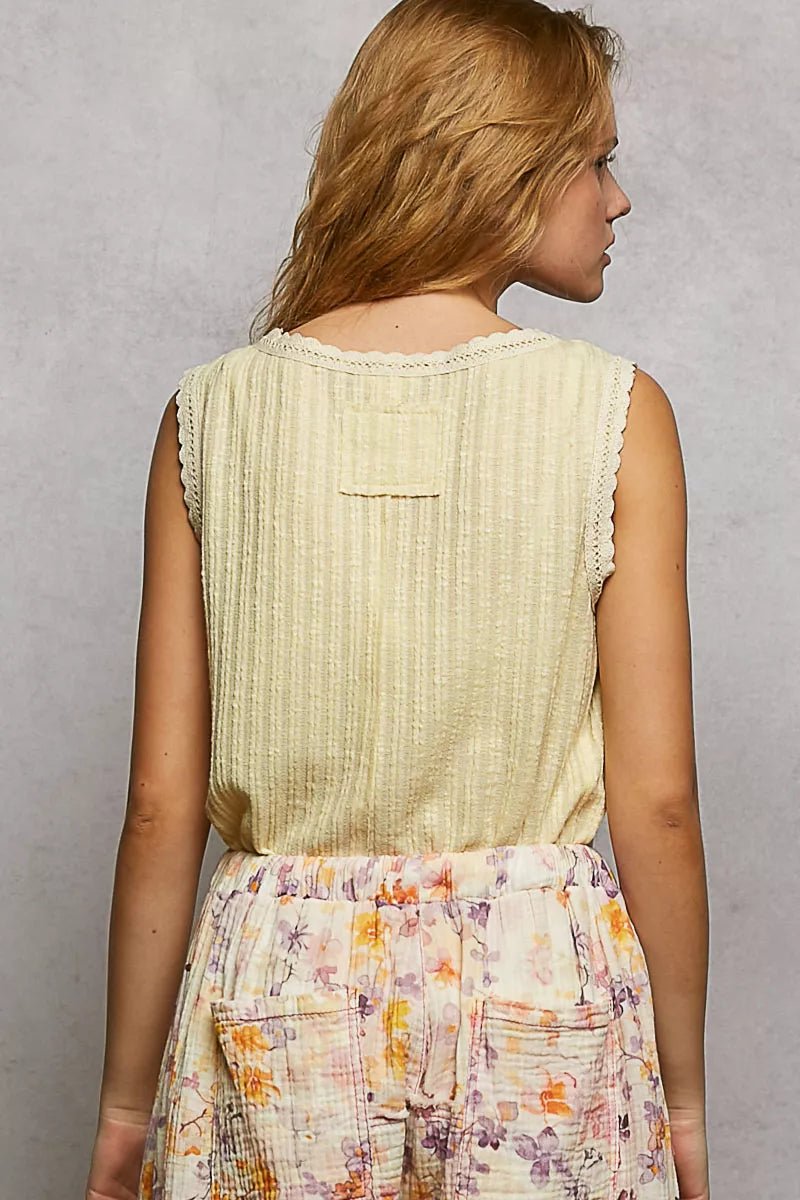 POL Ribbed Round Neck Tank with Lace Trim - 
