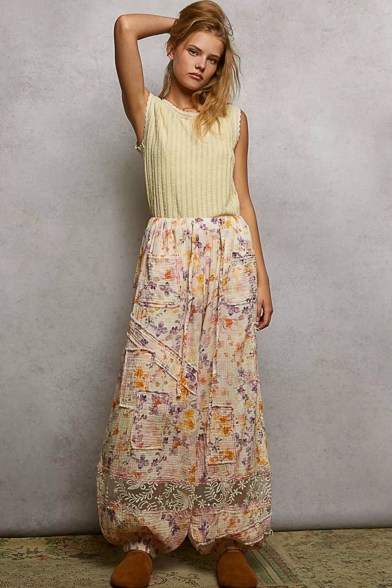 POL Ribbed Round Neck Tank with Lace Trim - 