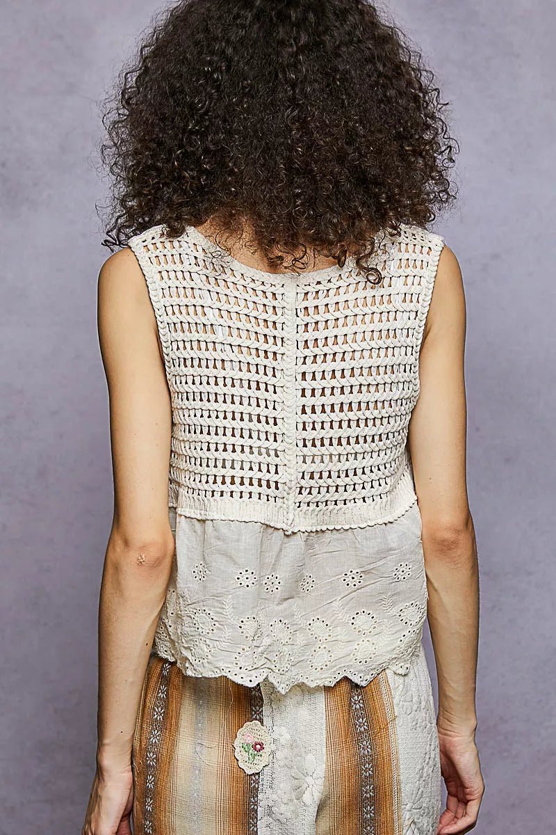 POL Sleeveless Flowy Fit Crochet Top with Scalloped Border Accents - 