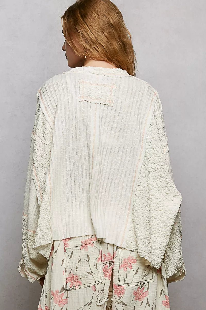 POL V - Neck Long Sleeve Top with Stitch Detail - 
