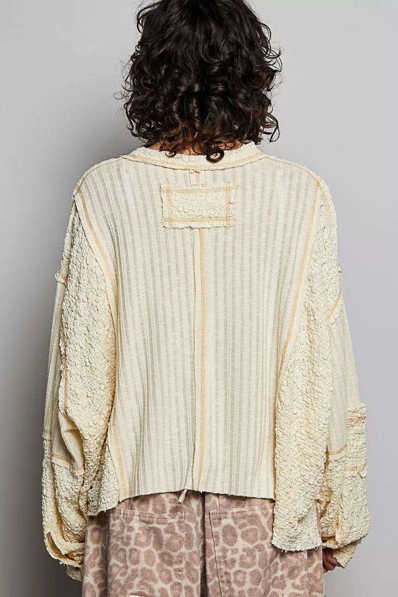 POL V - Neck Long Sleeve Top with Stitch Detail - 
