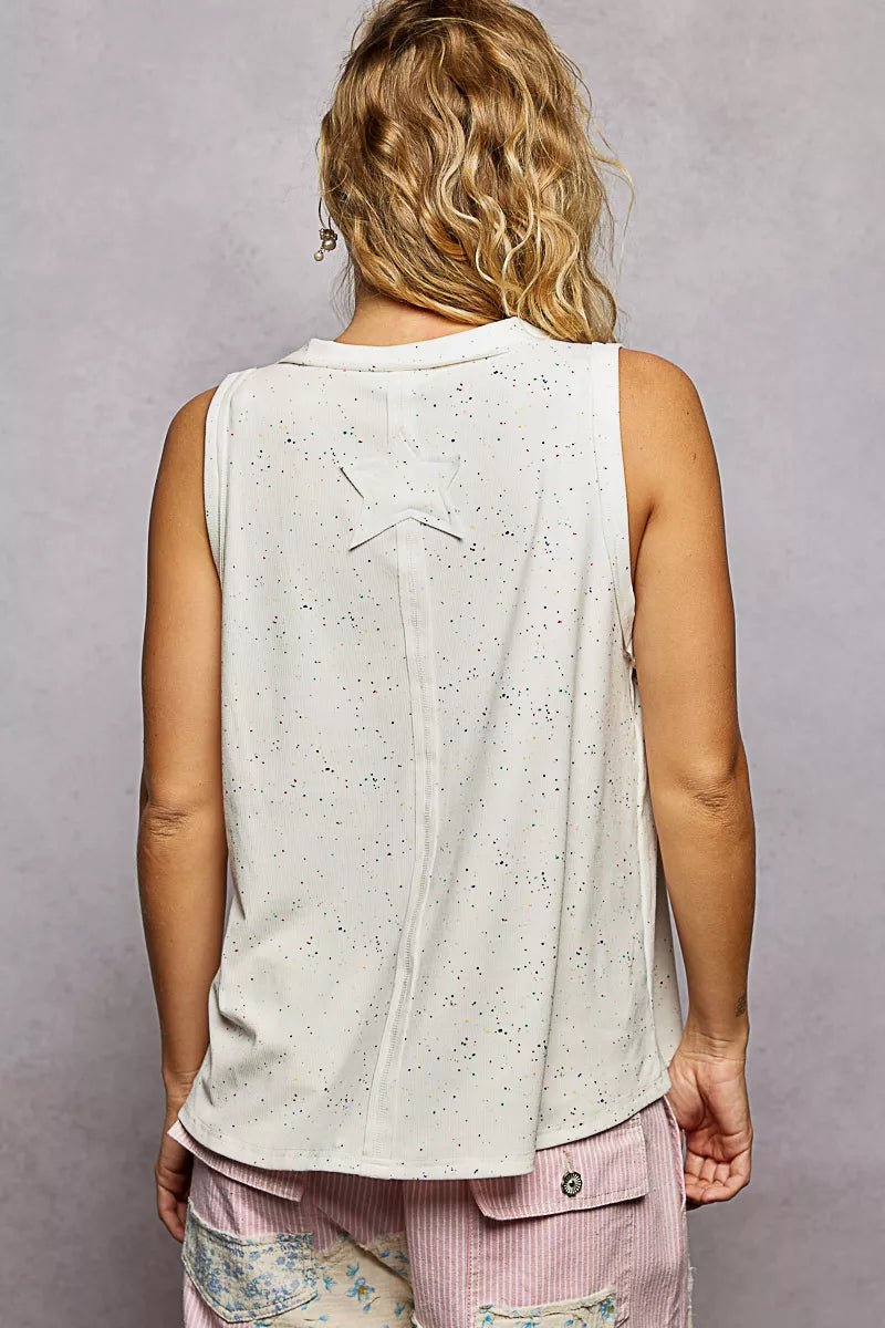 POL V - Neck Ribbed Tank with American Flag Patch and Star Back Patch - 