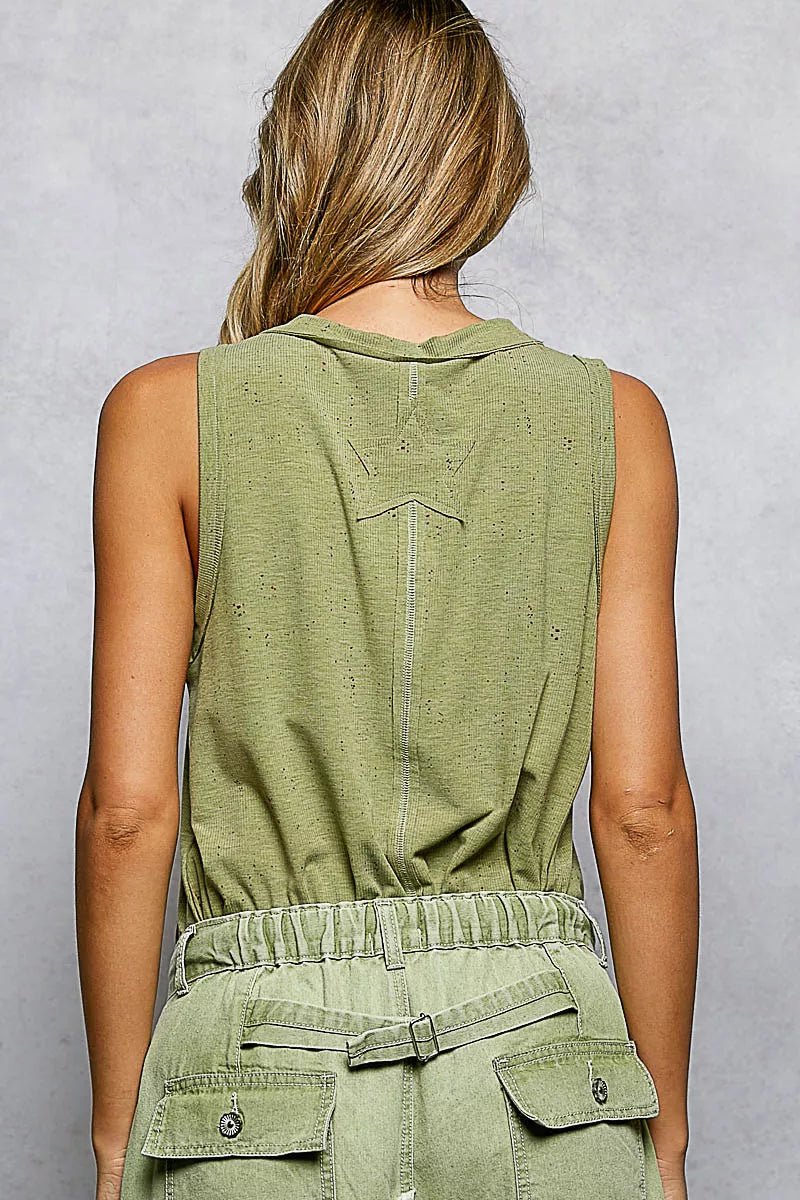 POL V - Neck Ribbed Tank with American Flag Patch and Star Back Patch - 