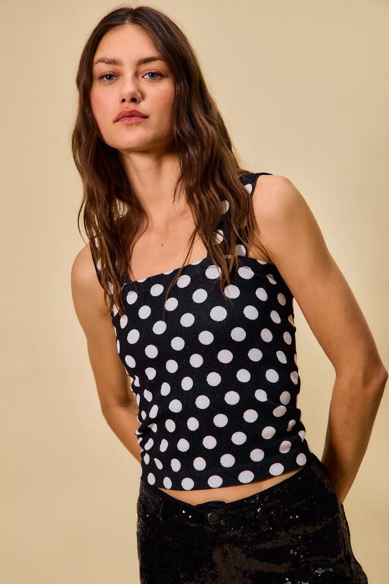 Polka Dot Knit Crop Tank Top - 
