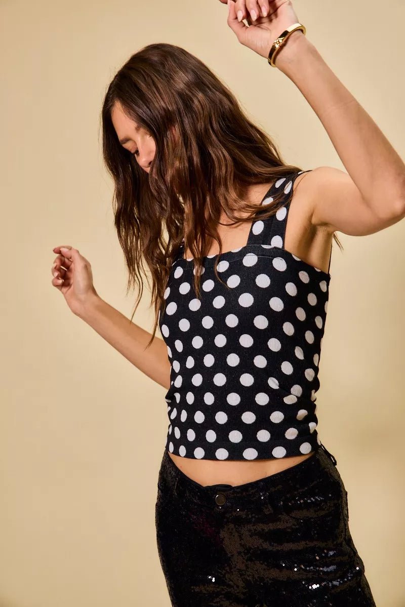 Polka Dot Knit Crop Tank Top - 