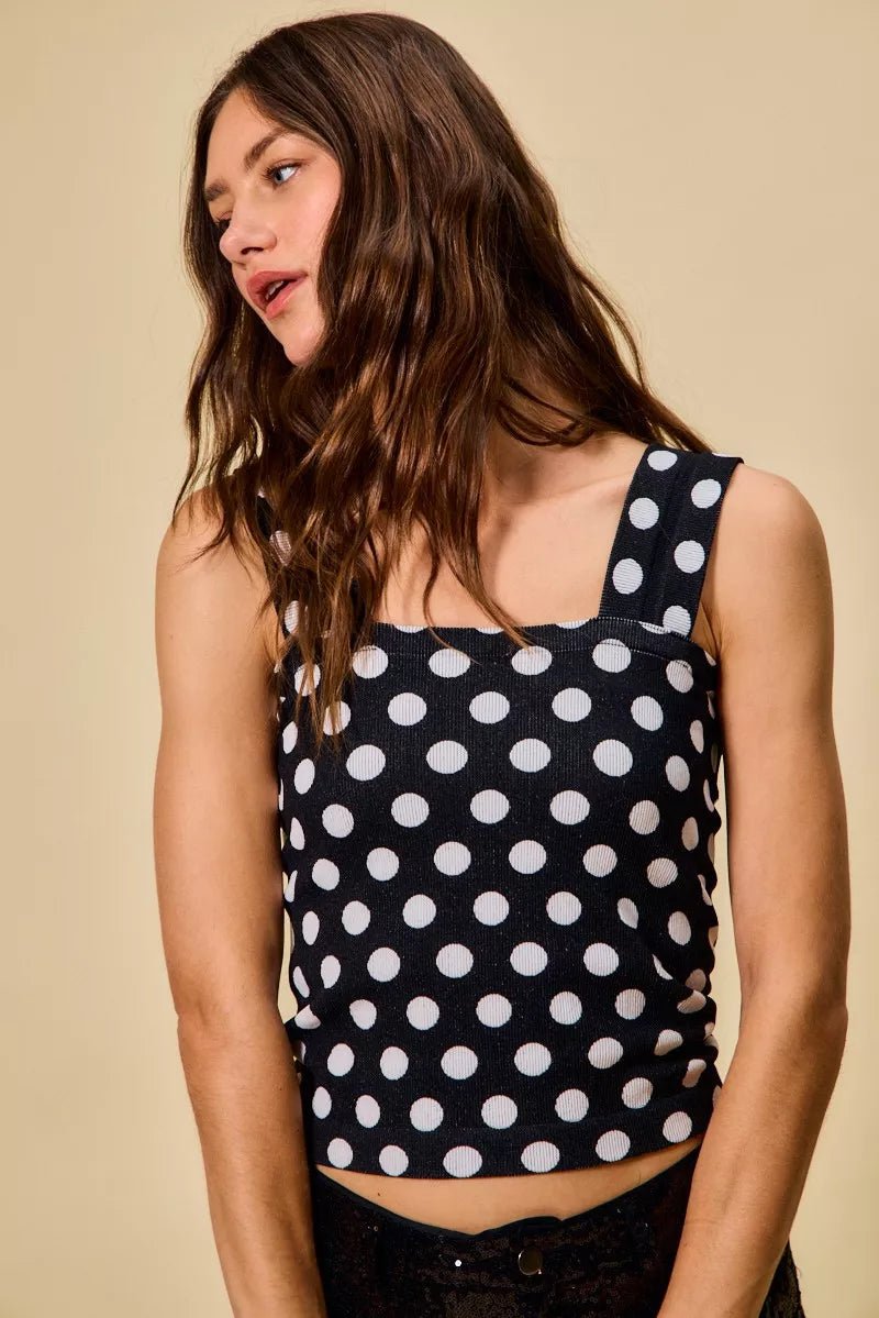 Polka Dot Knit Crop Tank Top - 