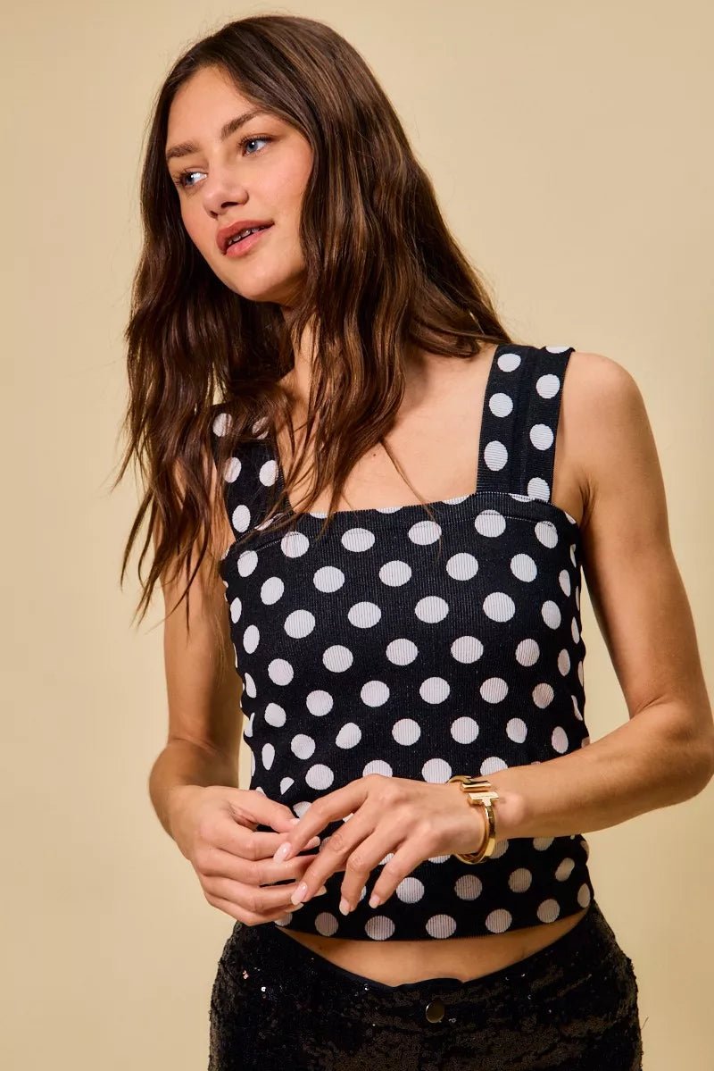 Polka Dot Knit Crop Tank Top - 
