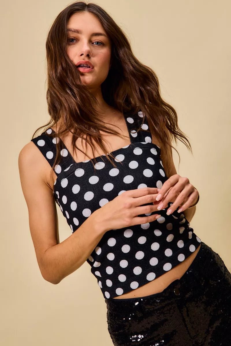 Polka Dot Knit Crop Tank Top - 