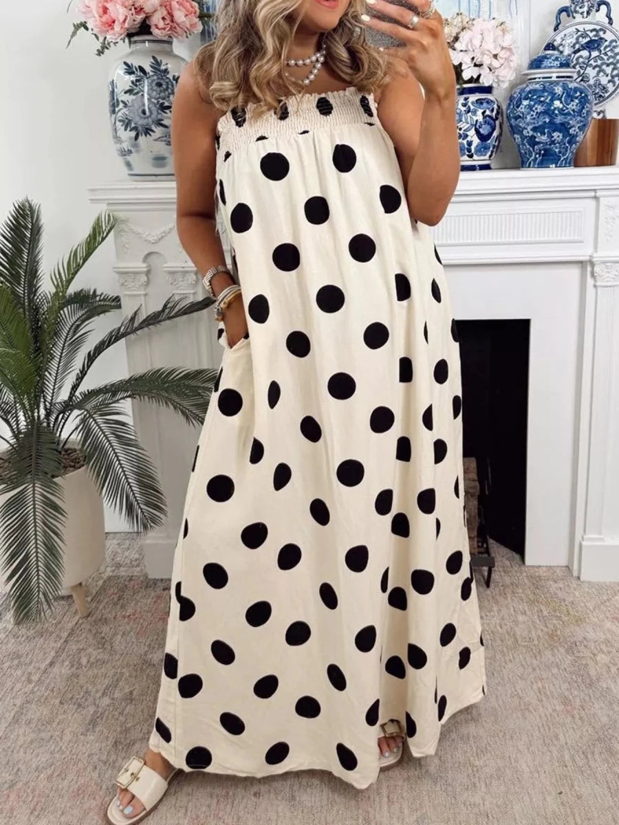 Polka Dot Spaghetti Strap Maxi Dress - 