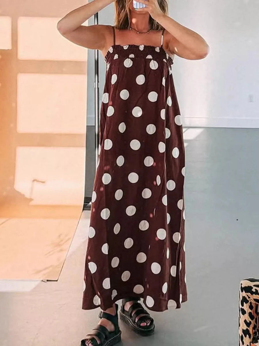 Polka Dot Spaghetti Strap Maxi Dress - 