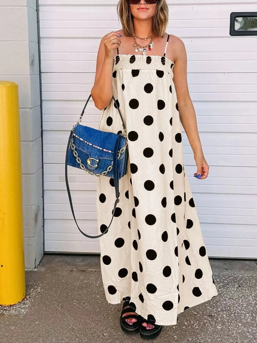 Polka Dot Spaghetti Strap Maxi Dress - 