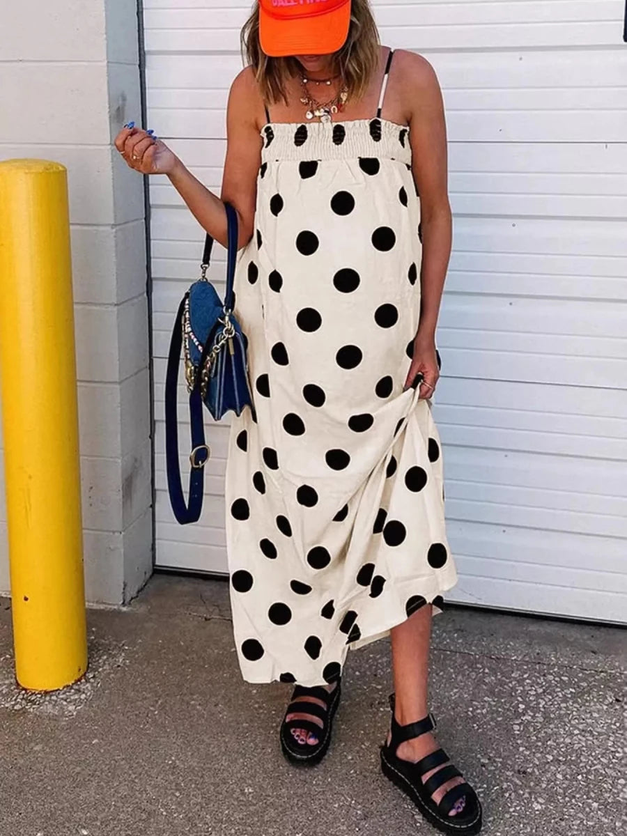 Polka Dot Spaghetti Strap Maxi Dress - 