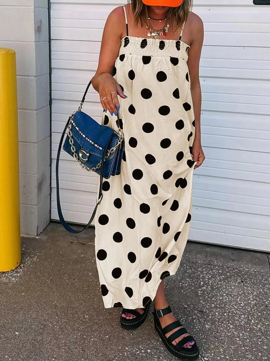 Polka Dot Spaghetti Strap Maxi Dress - 