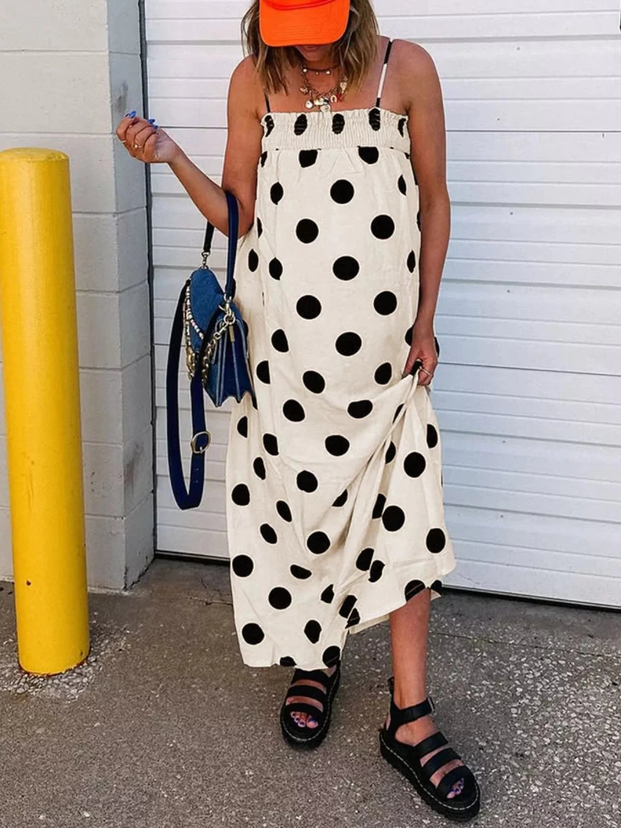 Polka Dot Spaghetti Strap Maxi Dress - 