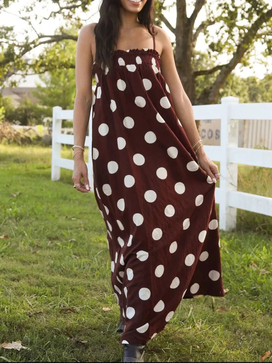 Polka Dot Spaghetti Strap Maxi Dress - 