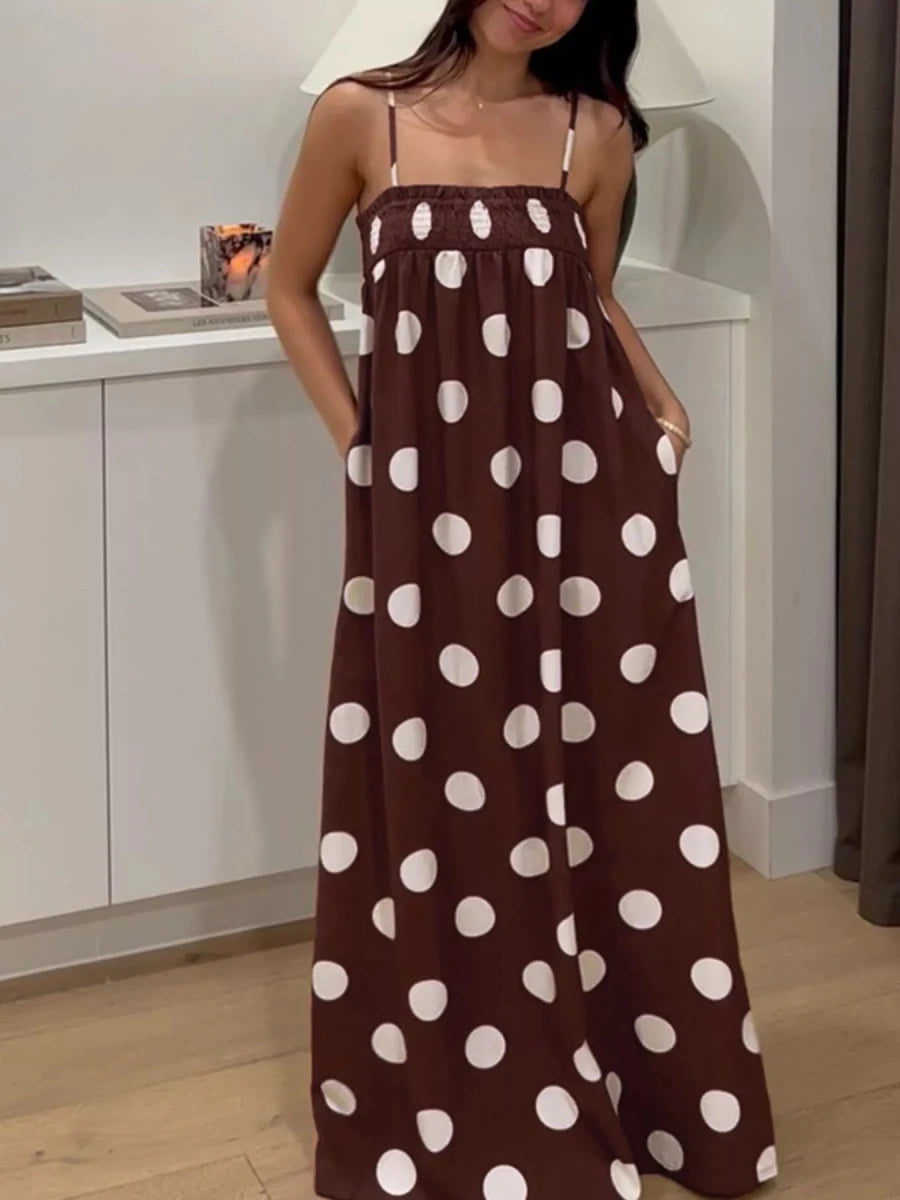 Polka Dot Spaghetti Strap Maxi Dress - 