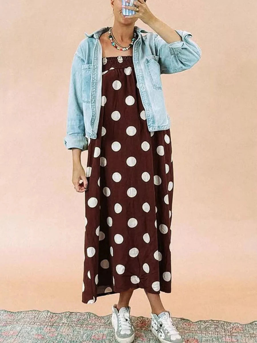 Polka Dot Spaghetti Strap Maxi Dress - 