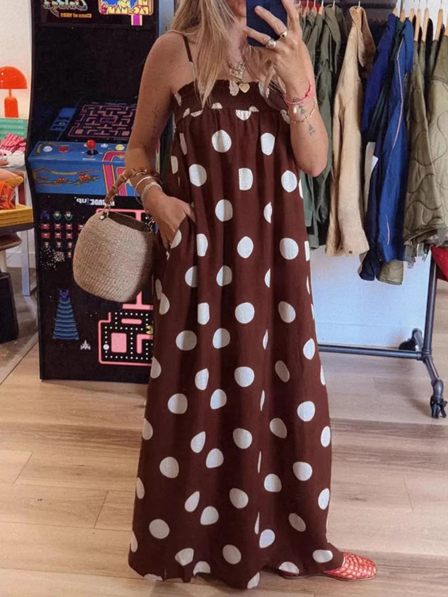 Polka Dot Spaghetti Strap Maxi Dress - 