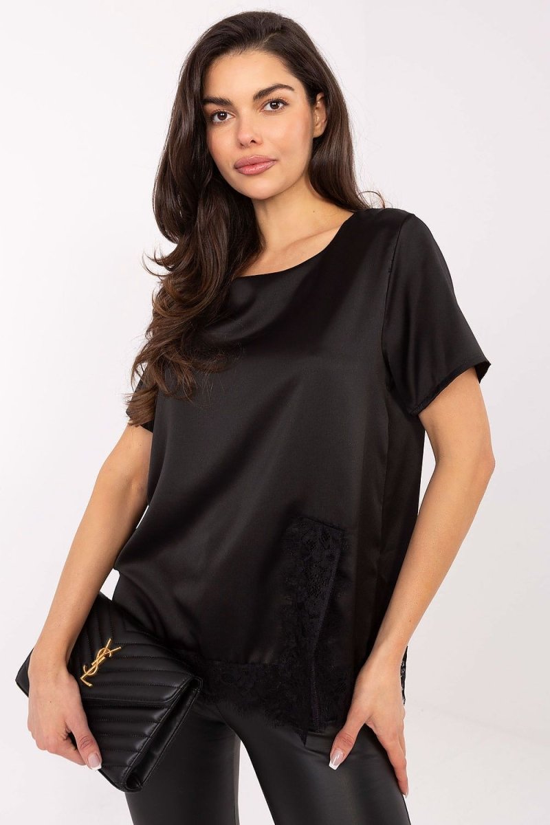 Polyester Blend Lace Trim Blouse - 