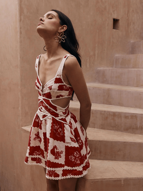 Print Suspenders Dress - 